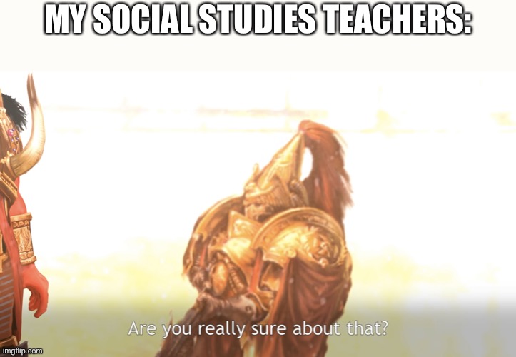 Are you really sure about that? | MY SOCIAL STUDIES TEACHERS: | image tagged in are you really sure about that | made w/ Imgflip meme maker