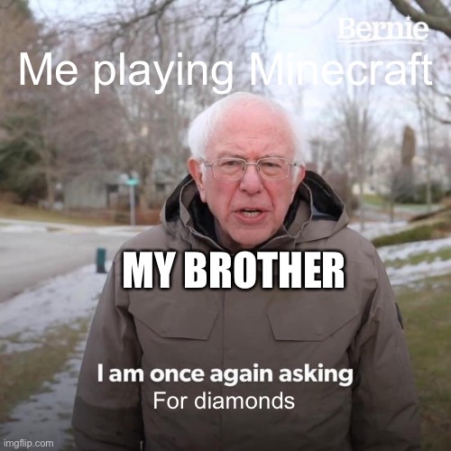 GO GET YOUR OWN! | Me playing Minecraft; MY BROTHER; For diamonds | image tagged in memes,bernie i am once again asking for your support | made w/ Imgflip meme maker