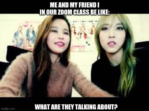 Mamamoo Meme | ME AND MY FRIEND I IN OUR ZOOM CLASS BE LIKE:; WHAT ARE THEY TALKING ABOUT? | image tagged in kpop | made w/ Imgflip meme maker