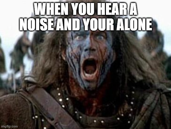 Braveheart  | WHEN YOU HEAR A NOISE AND YOUR ALONE | image tagged in braveheart | made w/ Imgflip meme maker