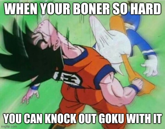WHEN YOUR BONER SO HARD; YOU CAN KNOCK OUT GOKU WITH IT | image tagged in funny,gifs,memes | made w/ Imgflip meme maker