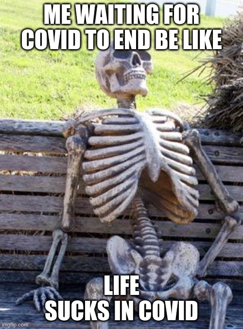 my likey butten | ME WAITING FOR COVID TO END BE LIKE; LIFE SUCKS IN COVID | image tagged in memes,waiting skeleton | made w/ Imgflip meme maker