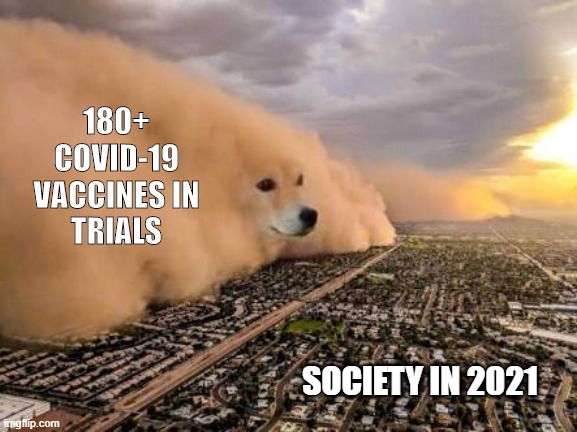 vaccine storm dog | 180+
COVID-19
VACCINES IN
TRIALS; SOCIETY IN 2021 | image tagged in dust storm dog,vaccine,vaccines,vaccination,covid,coronavirus | made w/ Imgflip meme maker