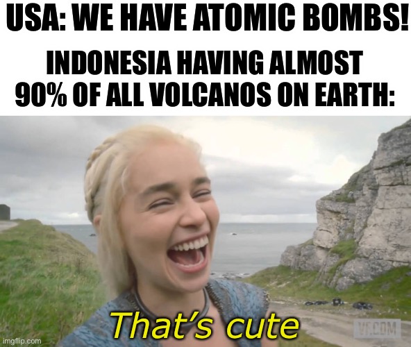 That's cute. | USA: WE HAVE ATOMIC BOMBS! INDONESIA HAVING ALMOST 90% OF ALL VOLCANOS ON EARTH:; That’s cute | image tagged in that's cute | made w/ Imgflip meme maker