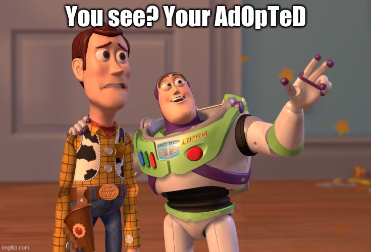 X, X Everywhere Meme | You see? Your AdOpTeD | image tagged in memes,x x everywhere | made w/ Imgflip meme maker