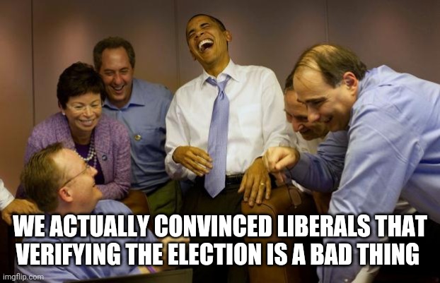 And then I said Obama | WE ACTUALLY CONVINCED LIBERALS THAT VERIFYING THE ELECTION IS A BAD THING | image tagged in memes,and then i said obama | made w/ Imgflip meme maker
