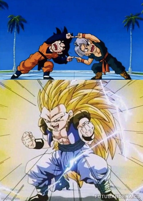 I don't know what to put for the title | image tagged in dbz fusion | made w/ Imgflip meme maker
