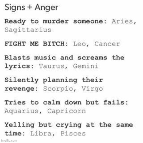 I'd be most afraid of Taurus and Gemini | made w/ Imgflip meme maker