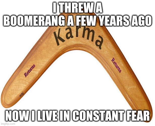 boomerang democrat lies | I THREW A BOOMERANG A FEW YEARS AGO; NOW I LIVE IN CONSTANT FEAR | image tagged in boomerang democrat lies | made w/ Imgflip meme maker