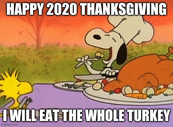 Charlie Brown thanksgiving  | HAPPY 2020 THANKSGIVING; I WILL EAT THE WHOLE TURKEY | image tagged in charlie brown thanksgiving | made w/ Imgflip meme maker