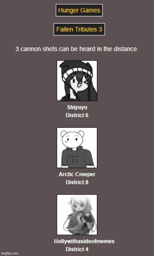 F in the chat (Night 2/Day 3) | image tagged in hunger games | made w/ Imgflip meme maker