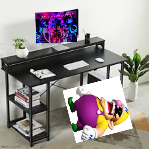Wario dies by getting jumpscared and heart attack by watching Harmony and Horror.mp3 | image tagged in battington,wario,memes | made w/ Imgflip meme maker