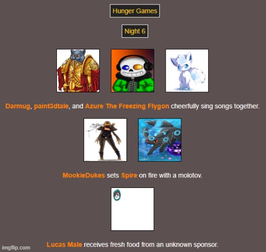 Night 6 | image tagged in hunger games | made w/ Imgflip meme maker