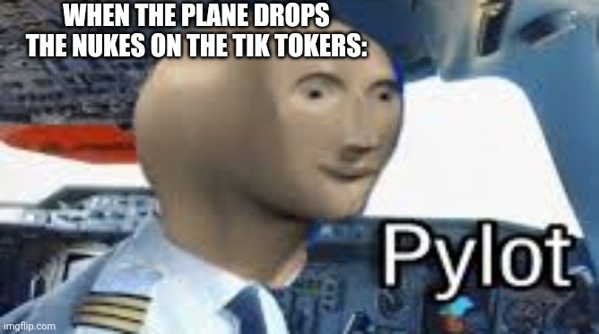 NUKE THE TIK TOKERS!!!! | WHEN THE PLANE DROPS THE NUKES ON THE TIK TOKERS: | image tagged in meme man pylot | made w/ Imgflip meme maker