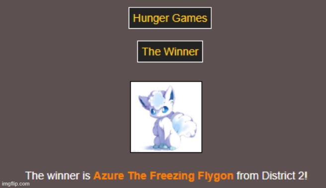 Congratulations to Azure for winning! | image tagged in hunger games | made w/ Imgflip meme maker