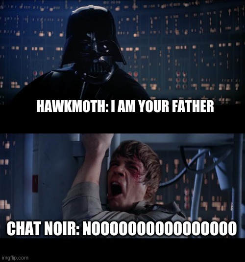 Star Wars No Meme | HAWKMOTH: I AM YOUR FATHER; CHAT NOIR: NOOOOOOOOOOOOOOOO | image tagged in memes,star wars no | made w/ Imgflip meme maker