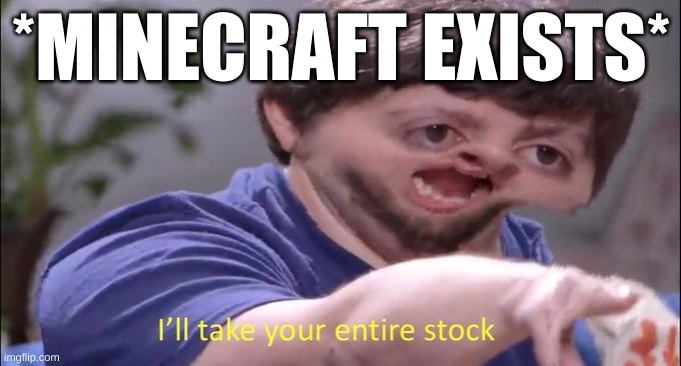 I'll take your entire stock | *MINECRAFT EXISTS* | image tagged in i'll take your entire stock | made w/ Imgflip meme maker