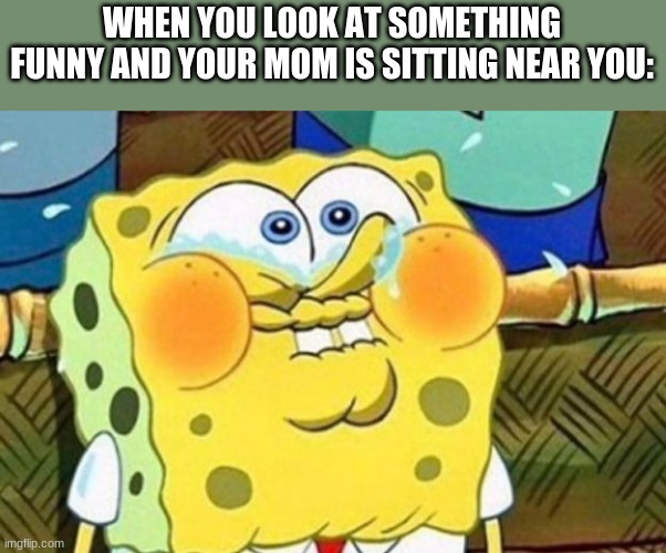 Spongebob Try Not to Laugh | WHEN YOU LOOK AT SOMETHING FUNNY AND YOUR MOM IS SITTING NEAR YOU: | image tagged in spongebob try not to laugh | made w/ Imgflip meme maker