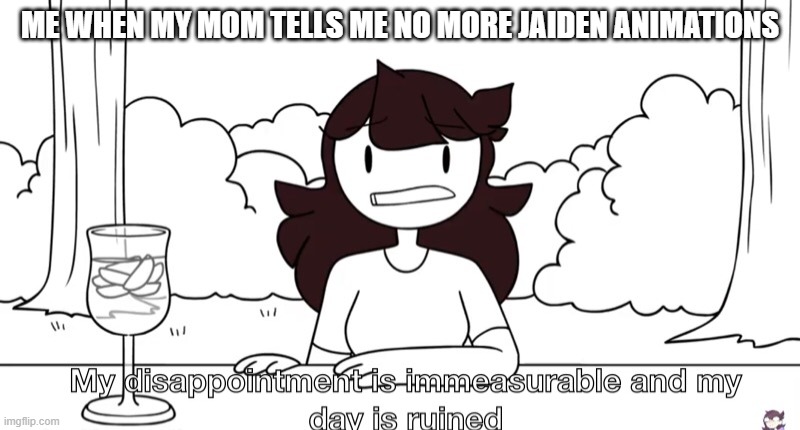 Jaiden Animations Disappointment | ME WHEN MY MOM TELLS ME NO MORE JAIDEN ANIMATIONS | image tagged in jaiden animations disappointment | made w/ Imgflip meme maker