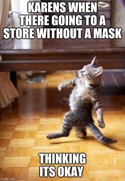 Cool Cat Stroll | KARENS WHEN THERE GOING TO A STORE WITHOUT A MASK; THINKING ITS OKAY | image tagged in memes,cool cat stroll | made w/ Imgflip meme maker