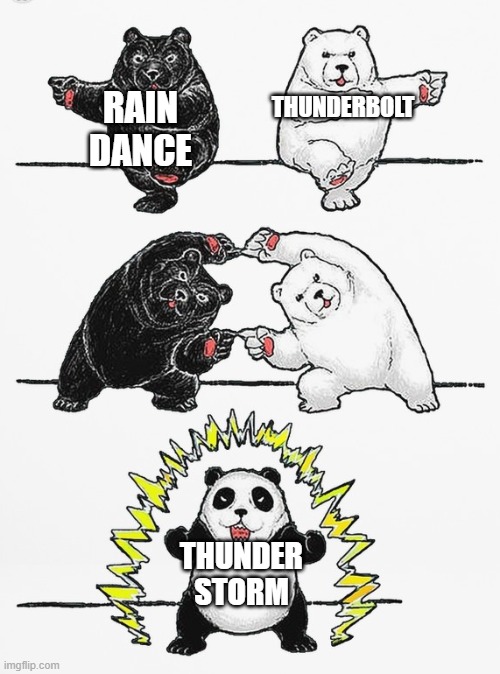 Panda Fusion | RAIN DANCE THUNDERBOLT THUNDER STORM | image tagged in panda fusion | made w/ Imgflip meme maker