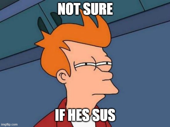 not sure if hes sus | NOT SURE; IF HES SUS | image tagged in memes,futurama fry | made w/ Imgflip meme maker