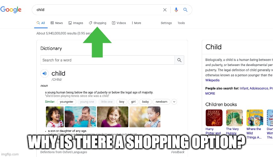 Why? | WHY IS THERE A SHOPPING OPTION? | image tagged in google,mistake | made w/ Imgflip meme maker
