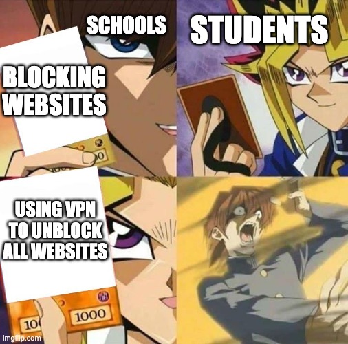 counter-attack! | STUDENTS; SCHOOLS; BLOCKING WEBSITES; USING VPN TO UNBLOCK ALL WEBSITES | image tagged in yugioh card draw,schools | made w/ Imgflip meme maker