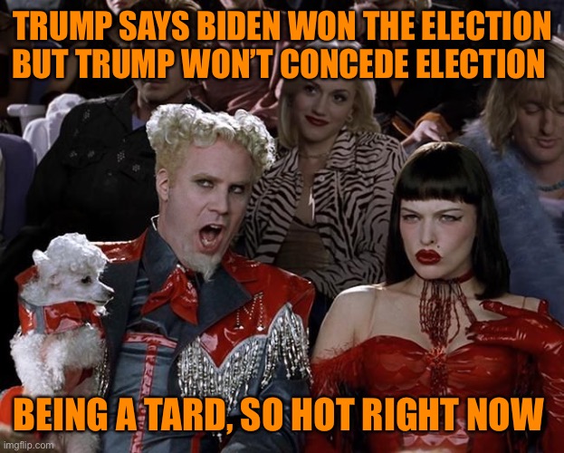 There’s no tard like a Trump Tard | TRUMP SAYS BIDEN WON THE ELECTION BUT TRUMP WON’T CONCEDE ELECTION; BEING A TARD, SO HOT RIGHT NOW | image tagged in so hot right now,donald trump,voter fraud,election 2020,joe biden,funny | made w/ Imgflip meme maker