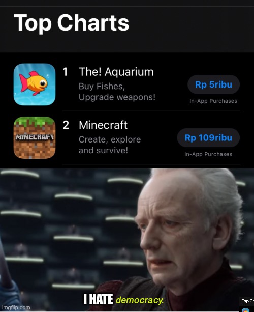 Why some fish game beated Minecraft? | I HATE | image tagged in i love democracy | made w/ Imgflip meme maker