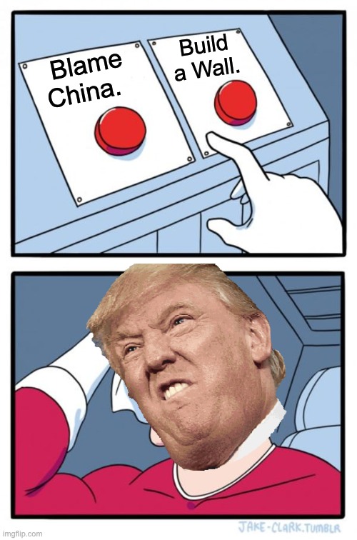 Two Buttons | Build a Wall. Blame China. | image tagged in memes,two buttons | made w/ Imgflip meme maker