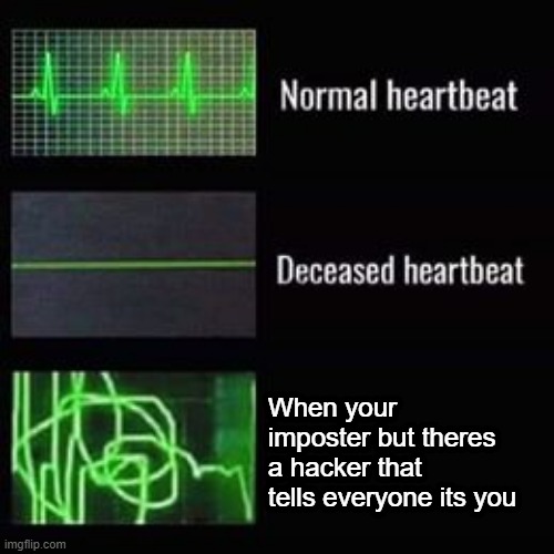 so annoying | When your imposter but theres a hacker that tells everyone its you | image tagged in heartbeat rate | made w/ Imgflip meme maker