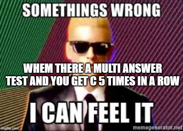 Somethings wrong Eminem | WHEM THERE A MULTI ANSWER TEST AND YOU GET C 5 TIMES IN A ROW | image tagged in somethings wrong eminem | made w/ Imgflip meme maker