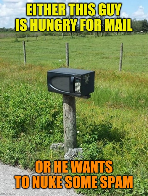 Micro Mail | EITHER THIS GUY IS HUNGRY FOR MAIL; OR HE WANTS TO NUKE SOME SPAM | image tagged in microwave,mailbox,modern problems require modern solutions,clever,idea | made w/ Imgflip meme maker
