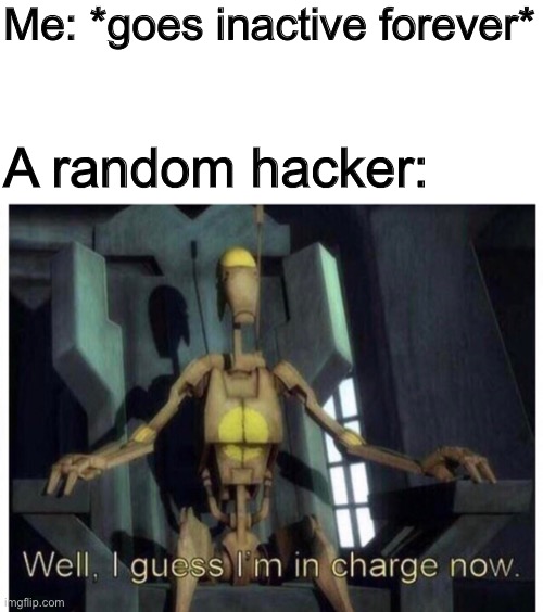 This can actually happen | Me: *goes inactive forever*; A random hacker: | made w/ Imgflip meme maker
