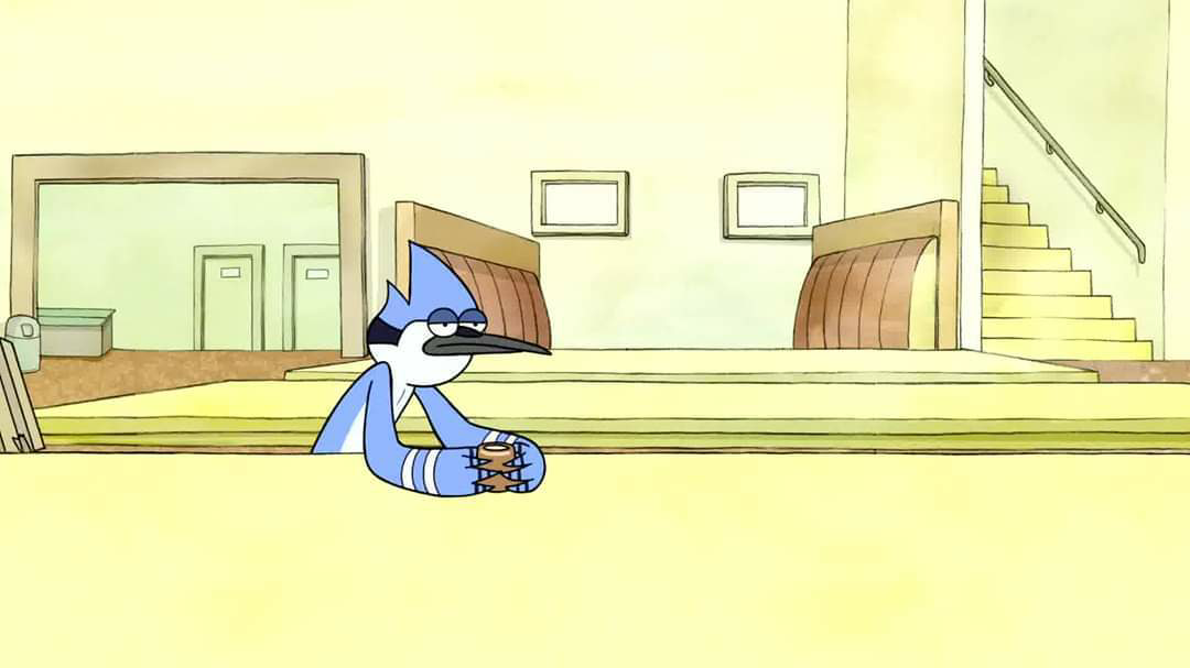 Mordecai sitting in a coffee shop Blank Meme Template