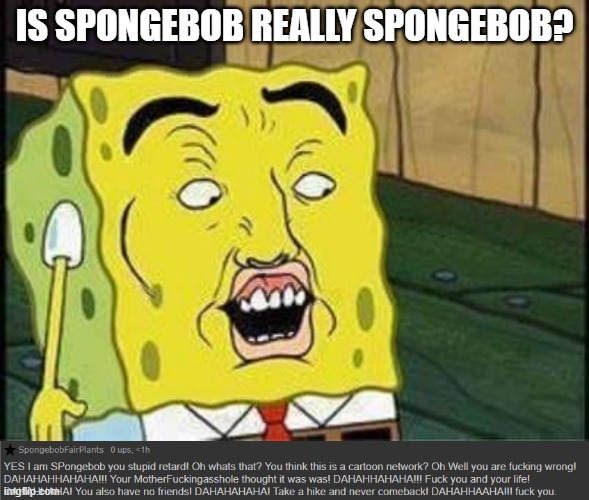 IS SPONGEBOB REALLY SPONGEBOB? | image tagged in sponge bob bruh | made w/ Imgflip meme maker