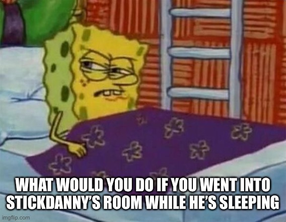 This is the last one of these sleeping ones, I swear | WHAT WOULD YOU DO IF YOU WENT INTO STICKDANNY’S ROOM WHILE HE’S SLEEPING | image tagged in spongebob sleeping | made w/ Imgflip meme maker