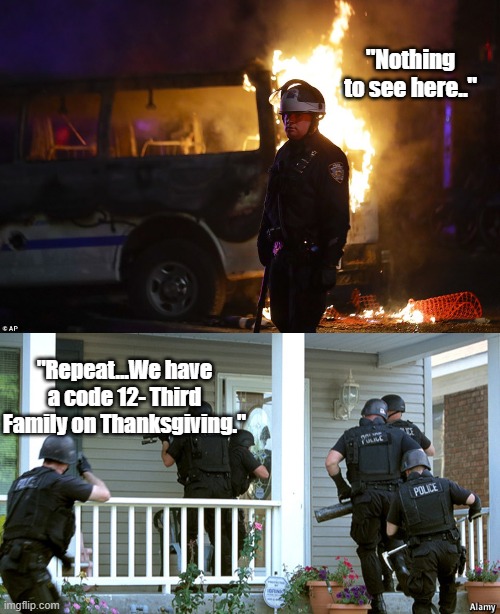 2020 | "Nothing to see here.."; "Repeat...We have a code 12- Third Family on Thanksgiving." | image tagged in 2020,thanksgiving,covid,riots | made w/ Imgflip meme maker