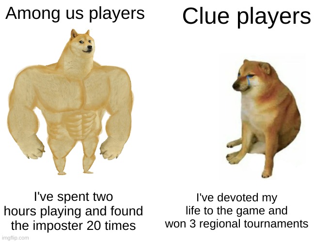 Detective | Among us players; Clue players; I've spent two hours playing and found the imposter 20 times; I've devoted my life to the game and won 3 regional tournaments | image tagged in memes,among us,clue | made w/ Imgflip meme maker
