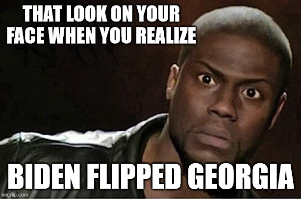 Kevin Hart Meme | THAT LOOK ON YOUR FACE WHEN YOU REALIZE BIDEN FLIPPED GEORGIA | image tagged in memes,kevin hart | made w/ Imgflip meme maker