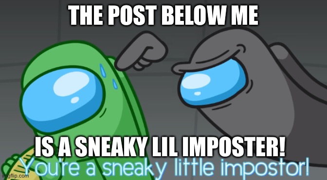 Aren’t you? | THE POST BELOW ME; IS A SNEAKY LIL IMPOSTER! | image tagged in you're a sneaky little imposter | made w/ Imgflip meme maker