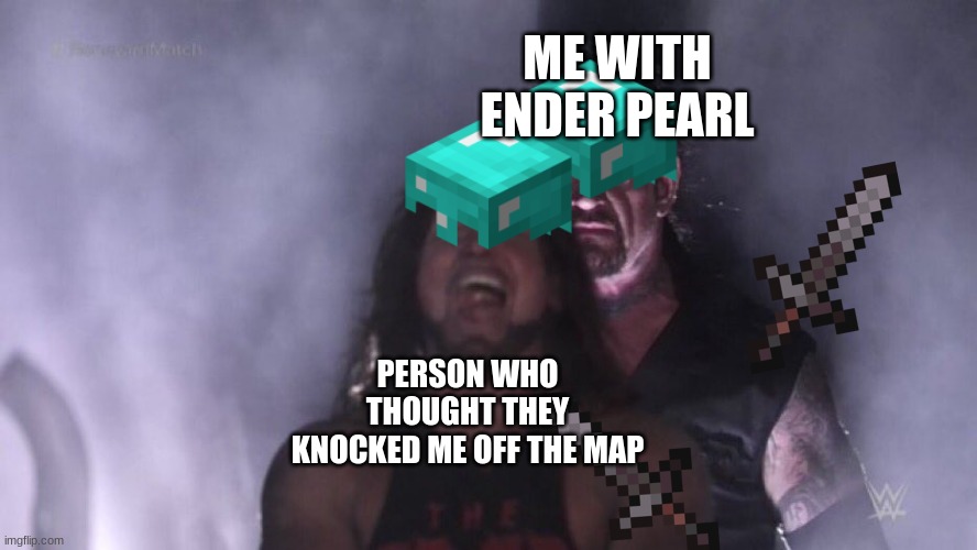 AJ Styles & Undertaker | ME WITH ENDER PEARL; PERSON WHO THOUGHT THEY KNOCKED ME OFF THE MAP | image tagged in aj styles undertaker | made w/ Imgflip meme maker