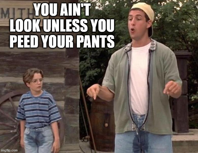Billy Madison You ain't look unless you peed your pants | YOU AIN'T LOOK UNLESS YOU PEED YOUR PANTS | image tagged in billy madison you ain't look unless you peed your pants | made w/ Imgflip meme maker