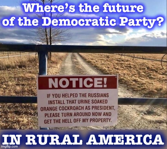 May sound crazy, but in a democratic system that gives extra weight to rural votes, Democrats need the country. Period. | image tagged in the future of the democratic party is rural,america,democratic party,democrats,democracy,future | made w/ Imgflip meme maker
