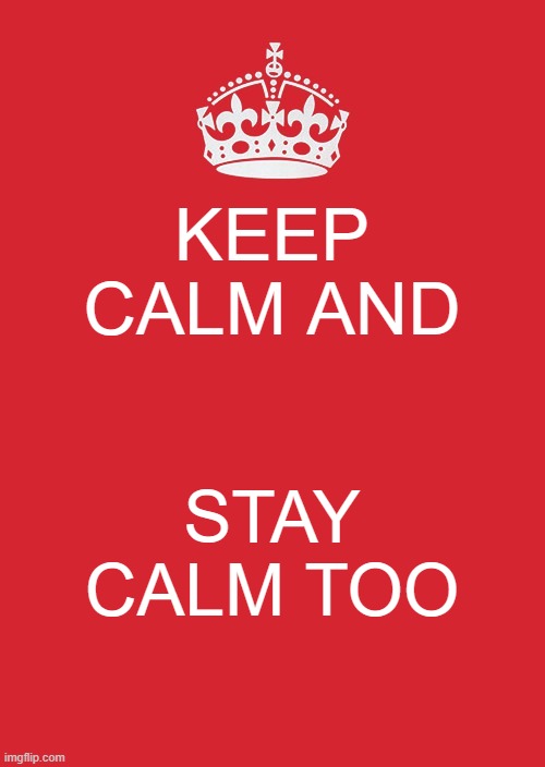keep calm while your at it | KEEP CALM AND; STAY CALM TOO | image tagged in memes,keep calm and carry on red | made w/ Imgflip meme maker