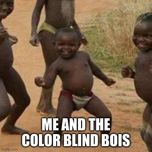 Third World Success Kid Meme | ME AND THE COLOR BLIND BOIS | image tagged in memes,third world success kid | made w/ Imgflip meme maker