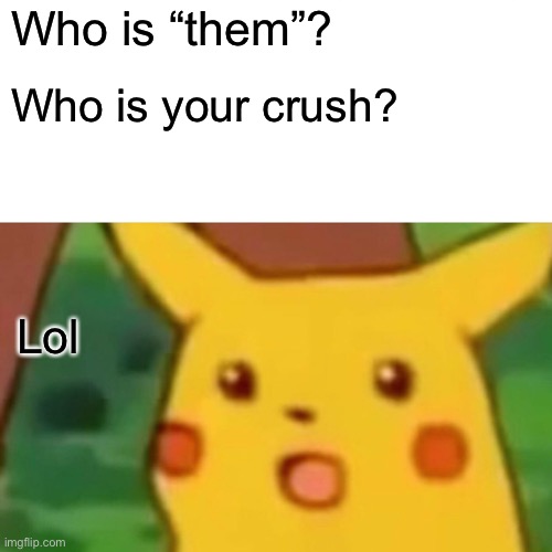 Surprised Pikachu Meme | Who is “them”? Who is your crush? Lol | image tagged in memes,surprised pikachu | made w/ Imgflip meme maker