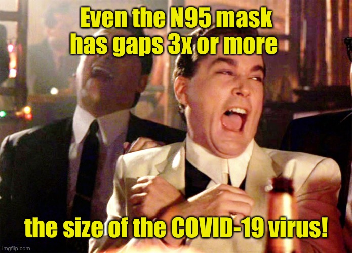 Good Fellas Hilarious Meme | Even the N95 mask has gaps 3x or more the size of the COVID-19 virus! | image tagged in memes,good fellas hilarious | made w/ Imgflip meme maker