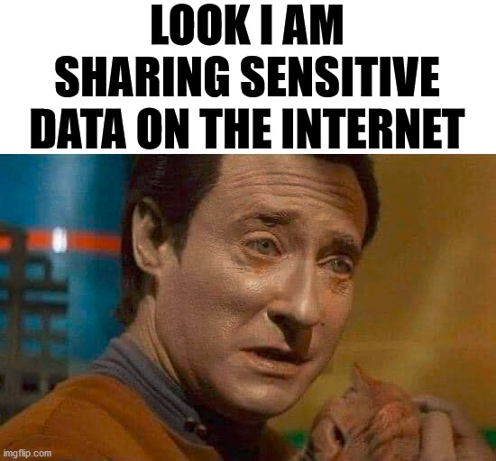 LOOK I AM SHARING SENSITIVE DATA ON THE INTERNET | made w/ Imgflip meme maker